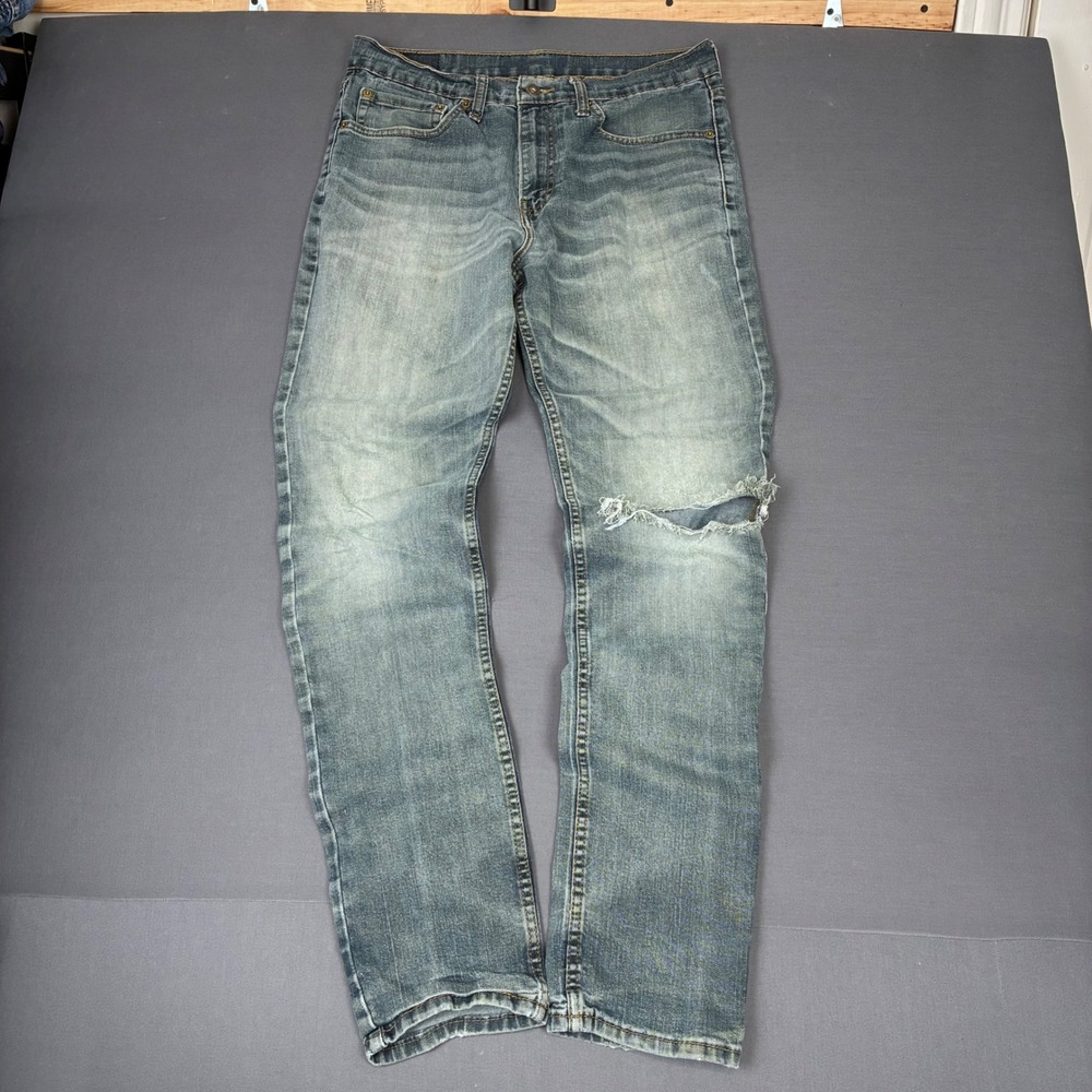 Signature Levi's Strauss Faded Blue Wash Straight Jeans Men's 32x32 Distressed